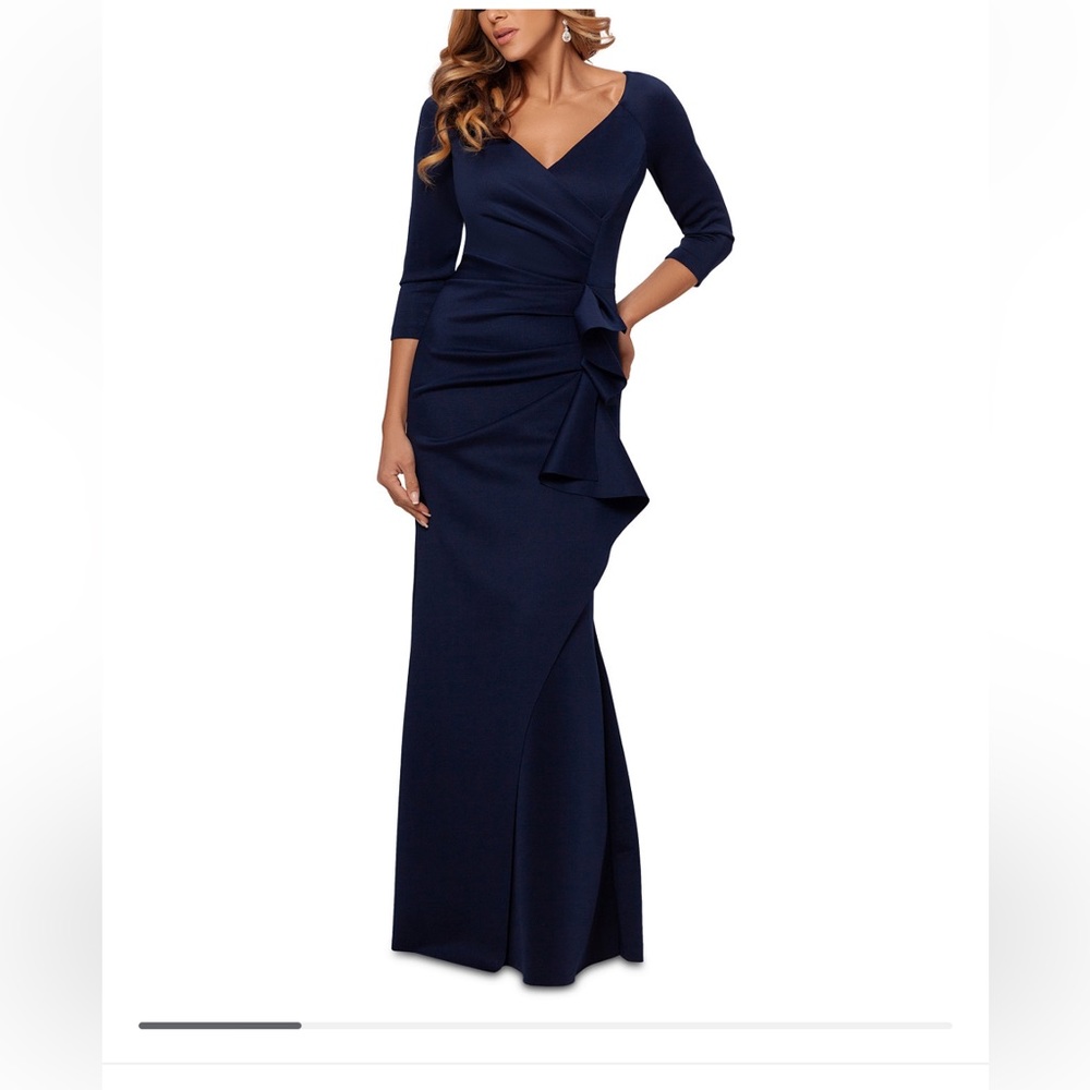 XSCAPE Navy pleated ruffle gown size 16, worn once